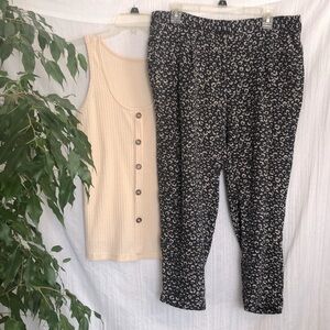 LOFT sz 10 light cropped pants black white floral high waist & OLD NAVY tan